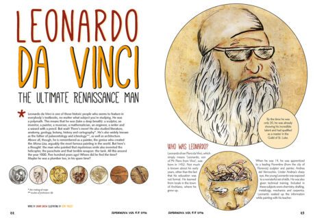 A spread of the Supernova Magazine about Leonardo Da Vinci