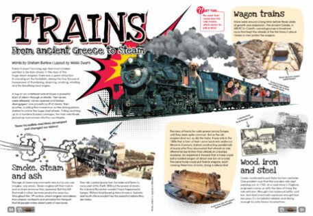 A spread of the Supernova Magazine about trains