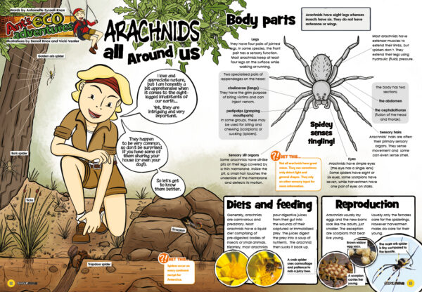 A spread of the Supernova magazine about the arachnids around the world