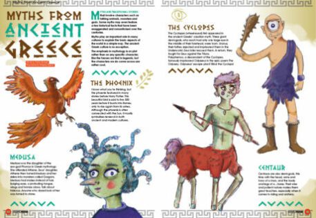 A Spread of the Supernova Magazine about Myths from ancient Greece.