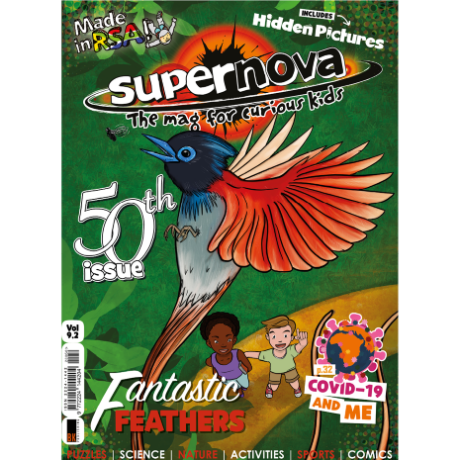 The cover art for Supernova volume 9.2., featuring fantastic feathers