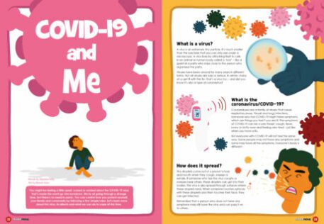 A spread of the Supernova magazine about Covid 19 and me.