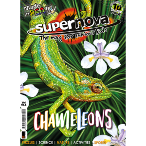 The cover art for Supernova magazine 10.4, featuring a chameleon.