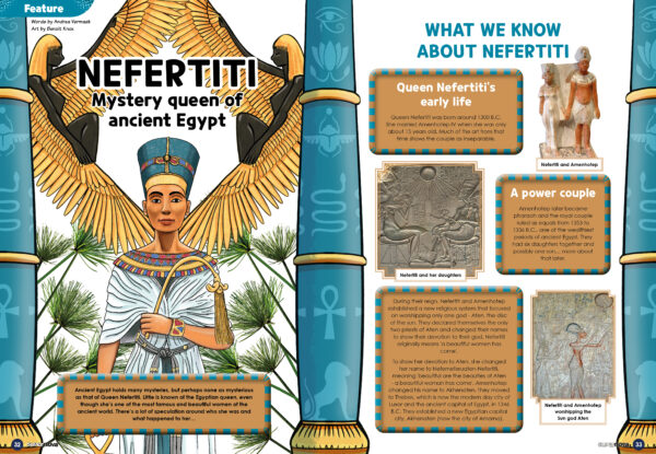 A spread from Supernova magazine containing an article abour Nefertiti
